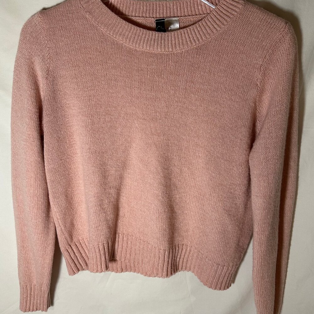 Powder Pink Lightweight Cropped Knit Sweater  - Size Small